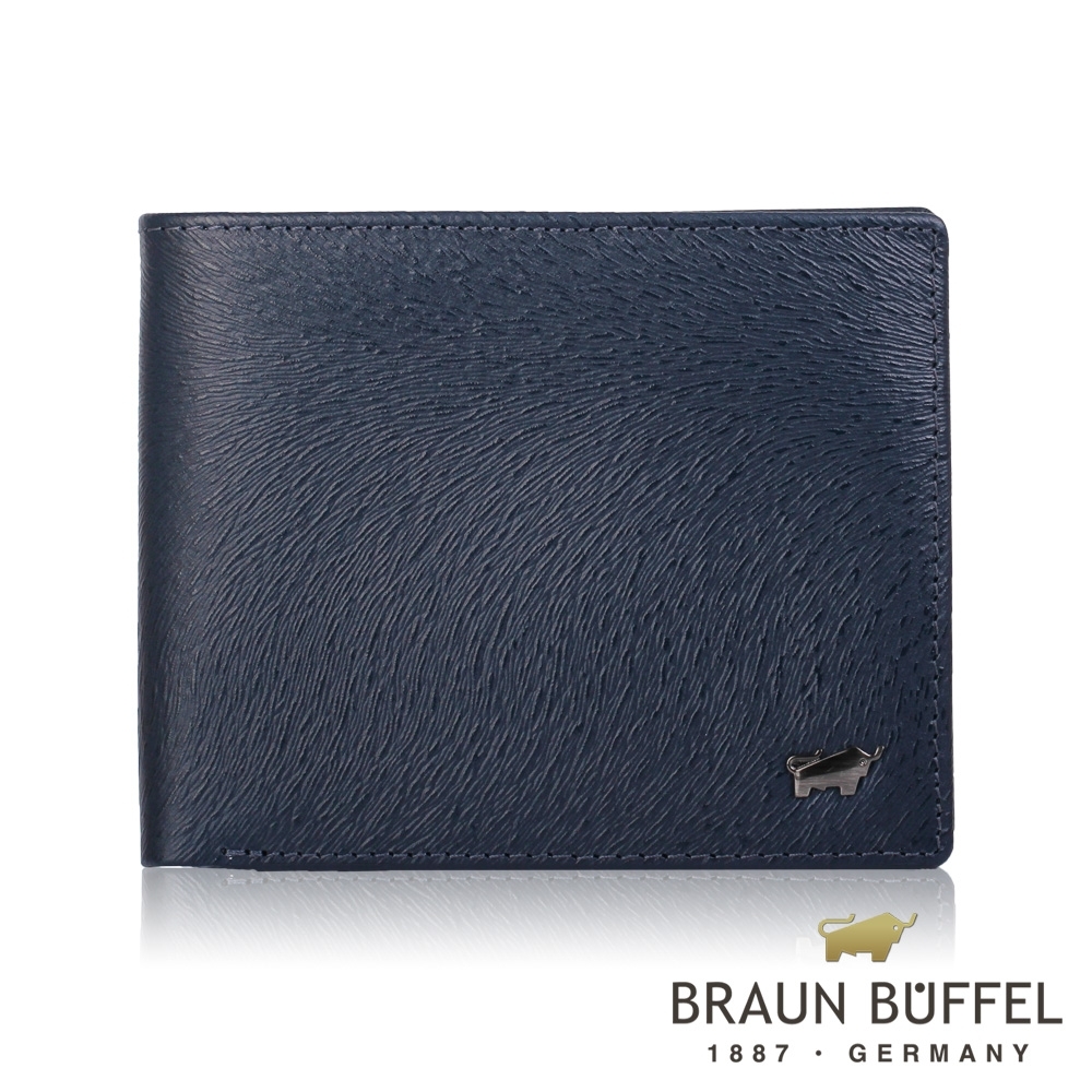 【BRAUN BUFFEL 德國小金牛】台灣總代理 防盜 12卡中間翻透明窗短夾-馬毛藍/BF324-N317-MAR