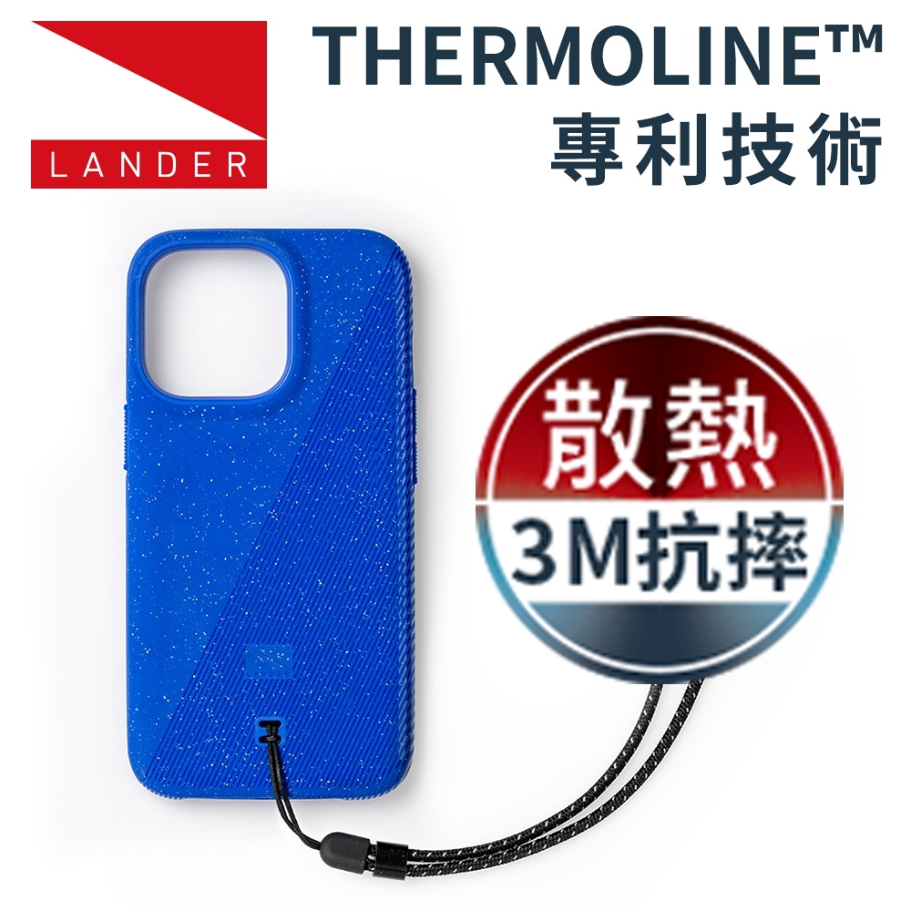 美國 Lander iPhone 13 Pro Torrey 圓石極致手感防摔殼 - 藍 (附手繩)