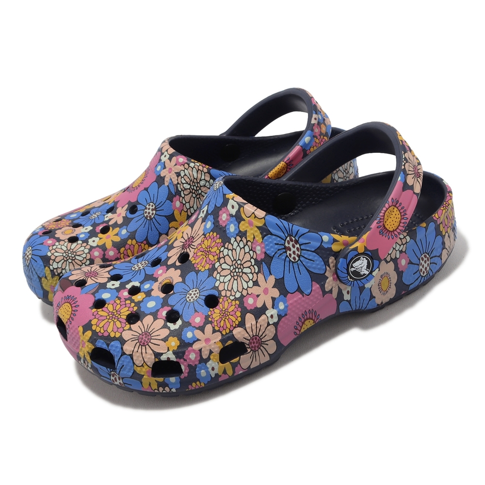 Crocs 布希鞋 Classic Retro Floral Clog 男女鞋 深藍 彩色 花卉 洞洞鞋 卡駱馳 2089544HQ