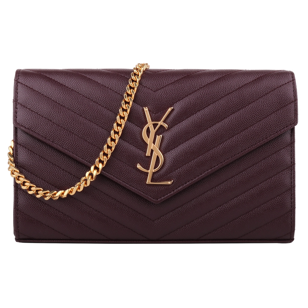 YSL 金字logo魚子醬皮革 多夾層金鍊帶斜背包(2色) product lightbox image 1