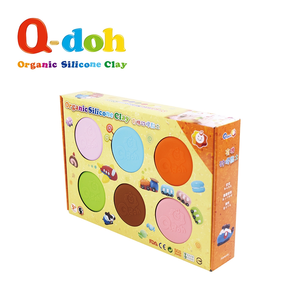 Q-doh 魔法定型有機矽膠黏土 6色補充盒 (馬卡龍粉彩色)