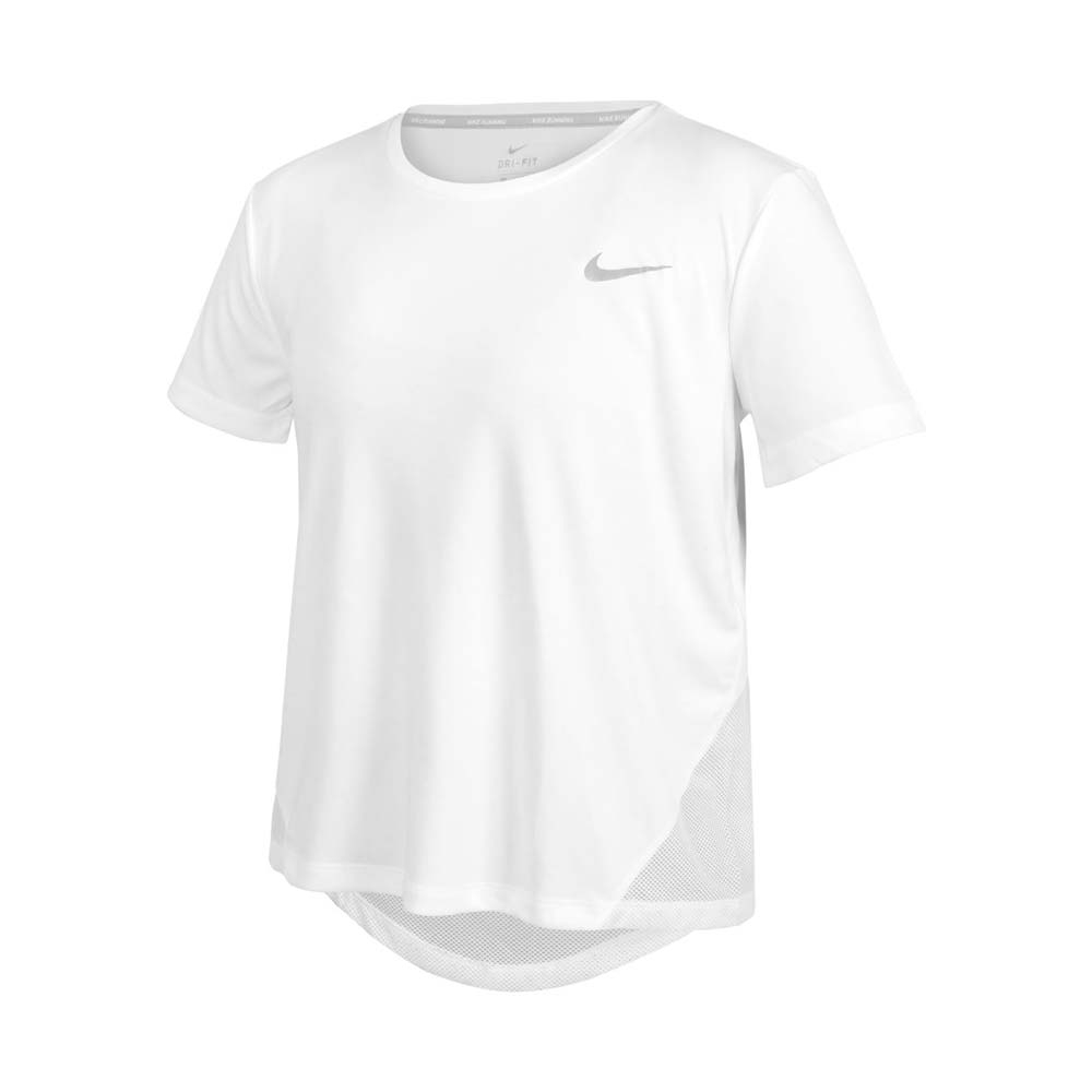 NIKE 女短袖T恤-DRI-FIT 慢跑 路跑 運動 上衣 反光 AJ8122-100 白銀