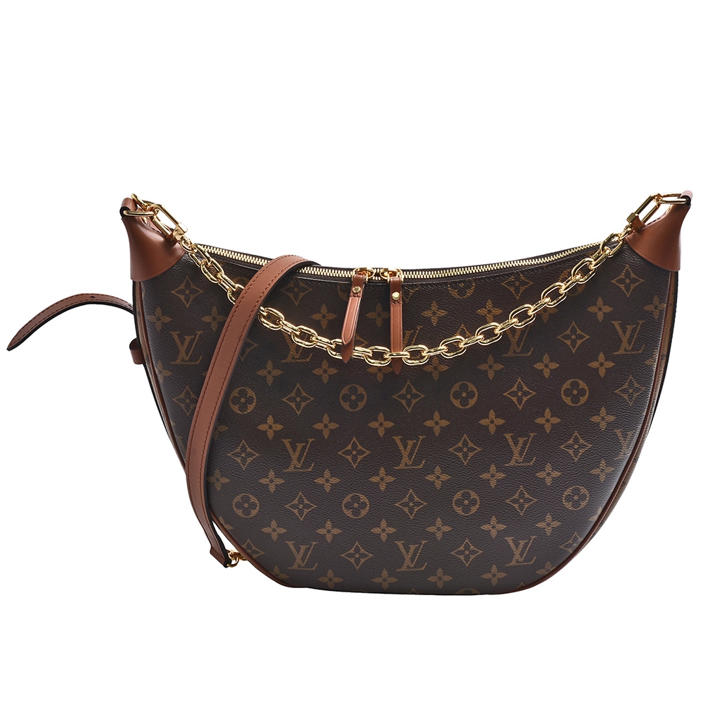 LV M46311 LOOP HOBO經典Monogram雙色帆布肩背彎月包(咖啡)