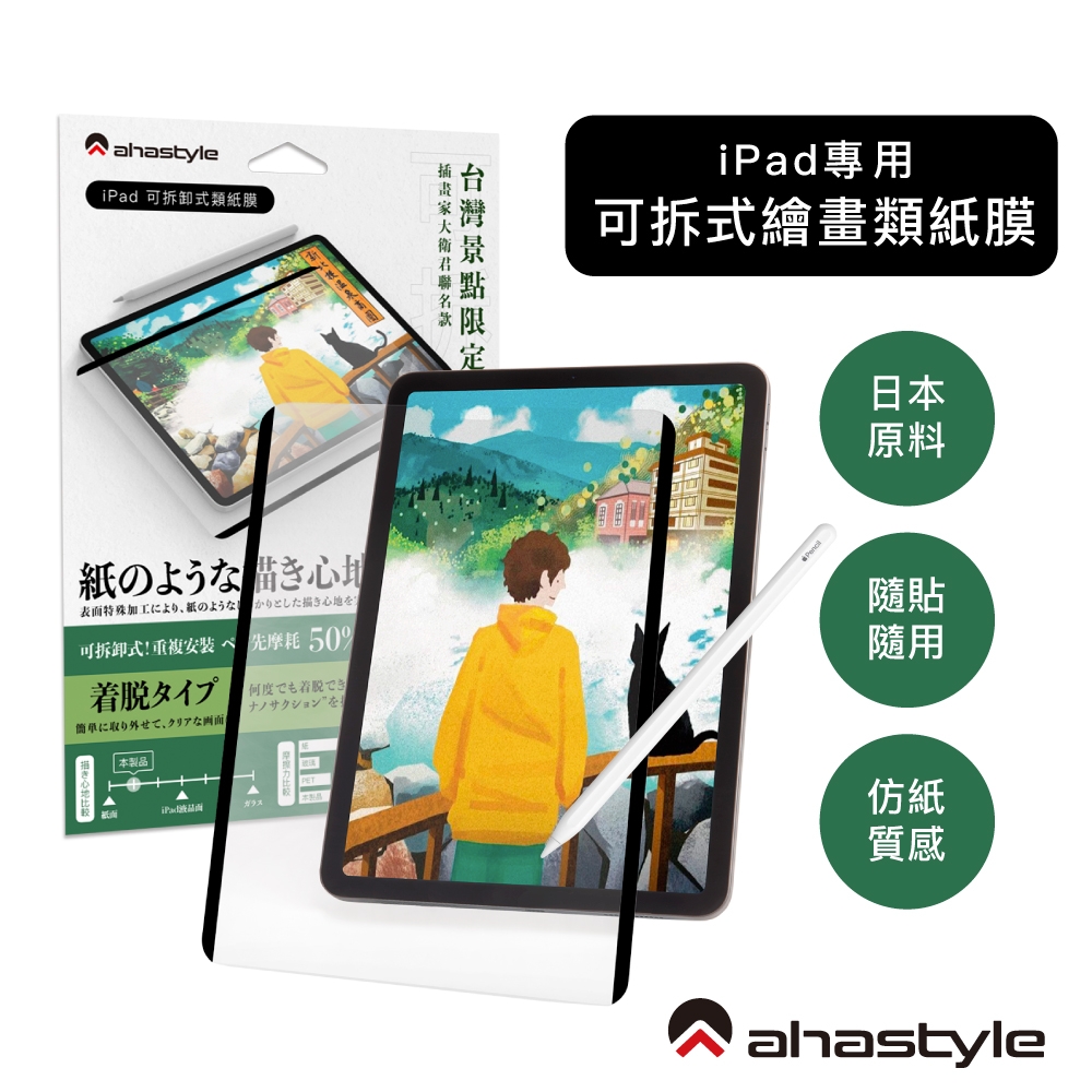 AHAStyle iPad 日本原料 可拆卸式(奈米吸盤)繪畫類紙膜/肯特紙 Paper-Feel (台灣景點包裝限定版)