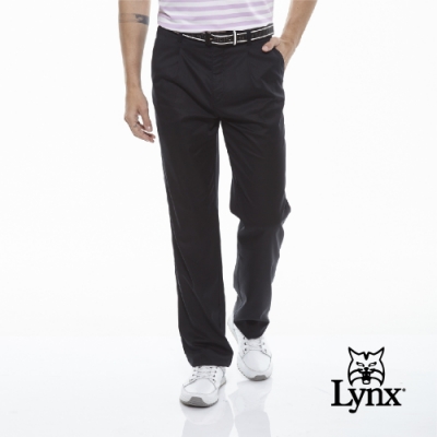 【Lynx Golf】男款彈性舒適天絲棉素面基本款單折休閒長褲-黑色