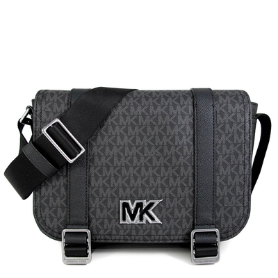 MICHAEL KORS Cooper 鏤空MK Logo防刮滿版雙扣式大斜背郵差包(黑色)