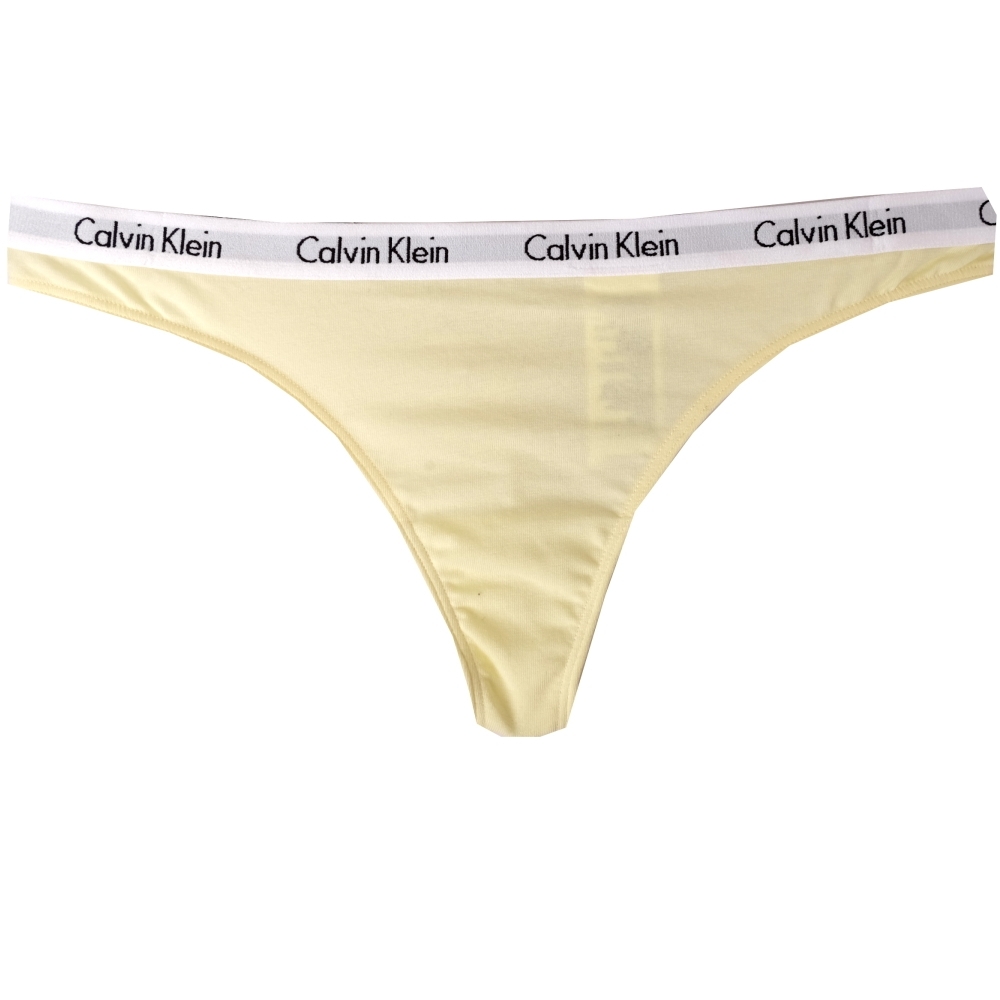 Calvin Klein ck 撞色棉質彈性女丁字內褲(白x嫩黃色)