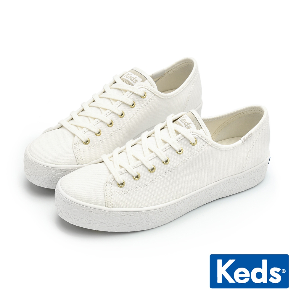 KEDS JUMP KICK 經典帆布花紋厚底休閒鞋-白-9231W133500