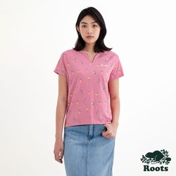 Roots 女裝- FLORAL NOTCH短袖T恤-粉紅色
