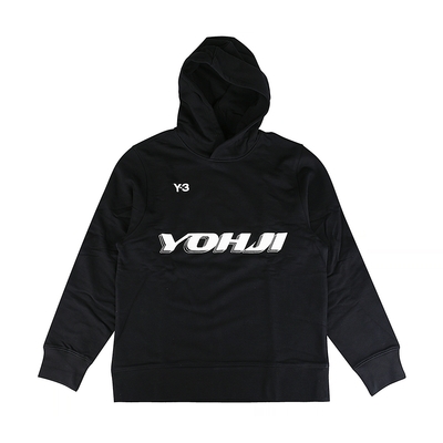 Y-3 山本耀司LOGO純棉男款連帽上衣(黑x白)