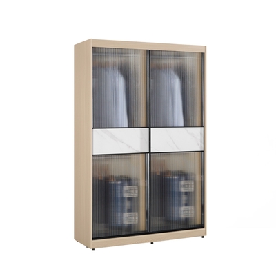 文創集 維爾4.1尺鋁框岩板玻璃衣櫃(吊衣桿x4＋內多分層格)-122x60x196cm免組