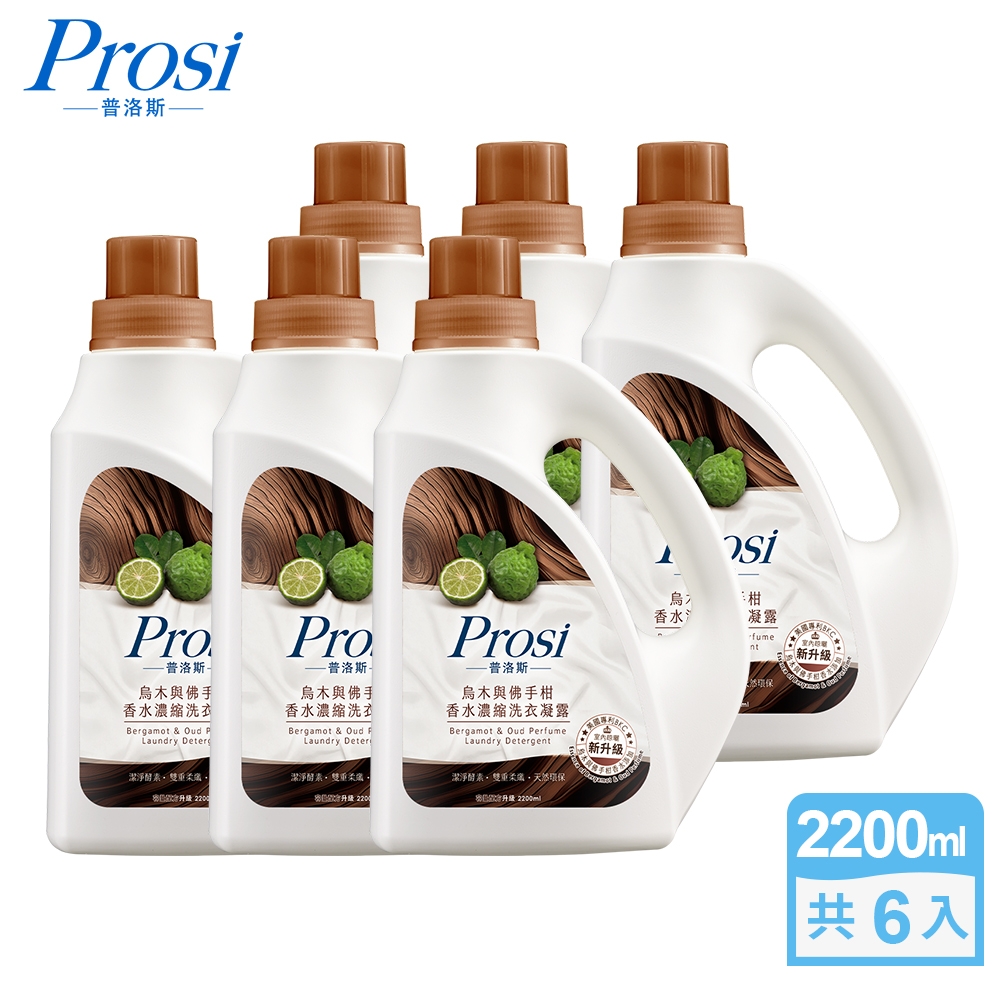 Prosi普洛斯-室內晾曬濃縮香水洗衣凝露-烏木與佛手柑2200mlx6入