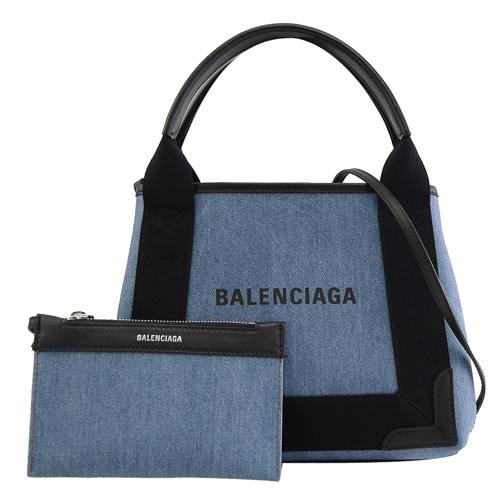 BALENCIAGA NAVY CABAS單寧帆布兩用手提包(xs/藍)