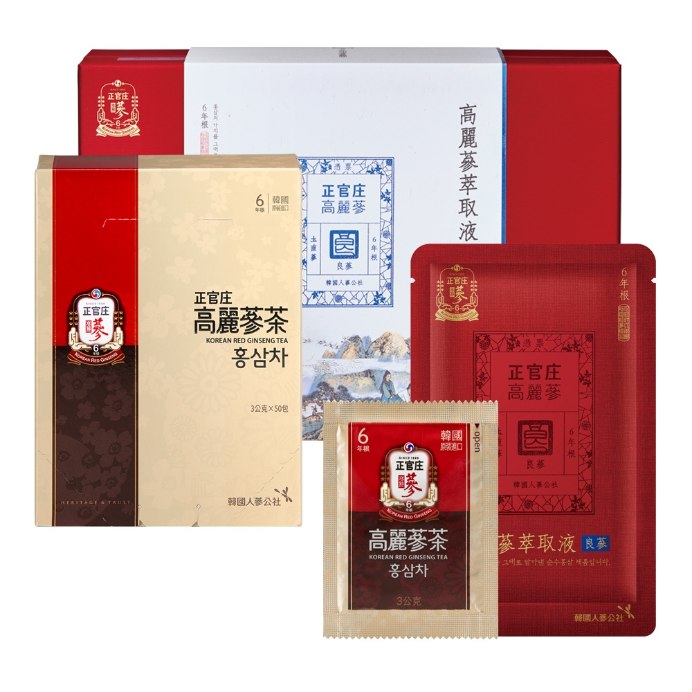 【正官庄】高麗蔘(良蔘)萃取液(50mlx30包)/盒+高麗蔘茶(50包/盒)