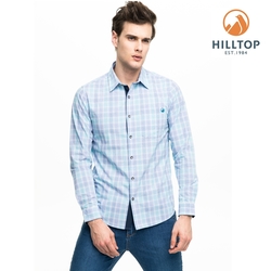 Hilltop 山頂鳥 男款吸濕快乾抗UV長袖襯衫S05M65淺藍紫格