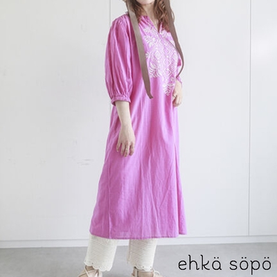 ehka sopo  注目圖騰刺繡設計純棉七分袖洋裝