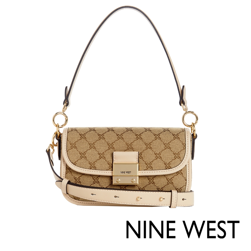 NINE WEST ALLINGTON 金釦兩用手提斜背包-LOGO白(137878)