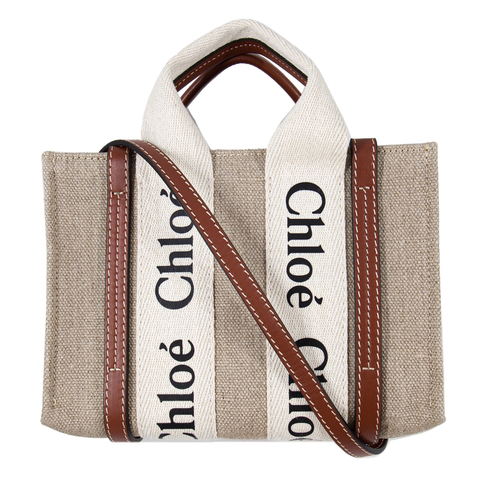 Chloe 迷你 帆布肩背包 (棕色) MINI CABAS WOODY TOTE