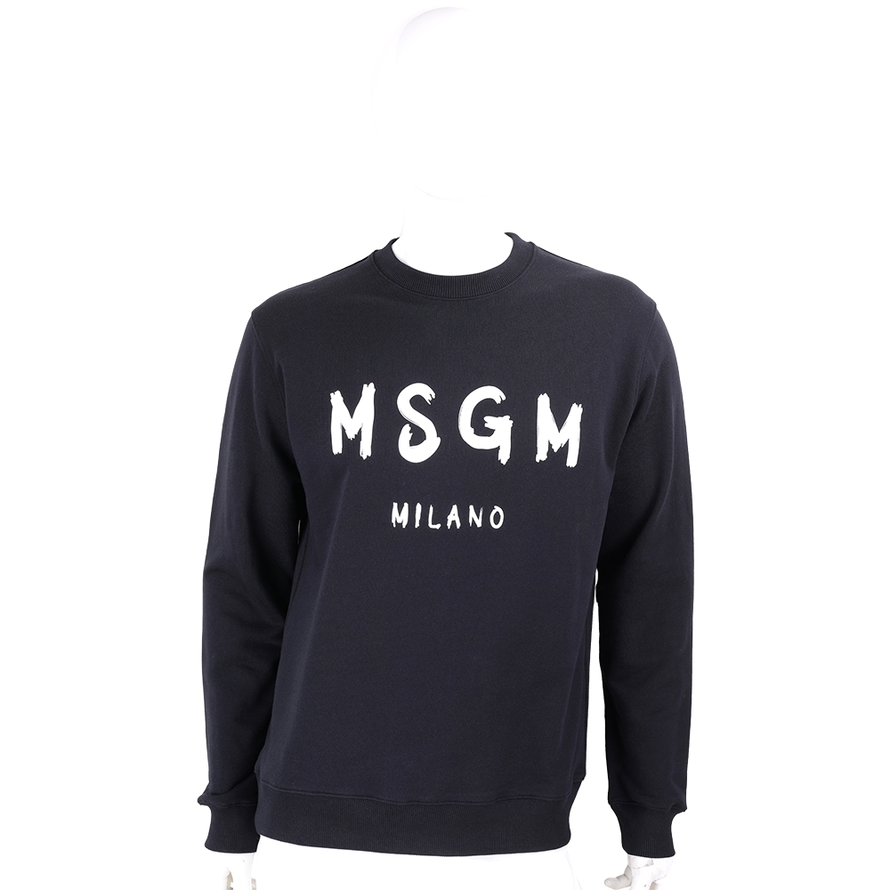 MSGM 字母印花毛圈襯裡黑色棉質長袖運動衫大學T(男款) | 精品服飾/鞋子