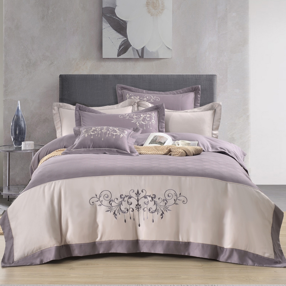 織眠家族 40支萊賽爾 緹花設計 床罩組-典藏緹花-紫(雙人)