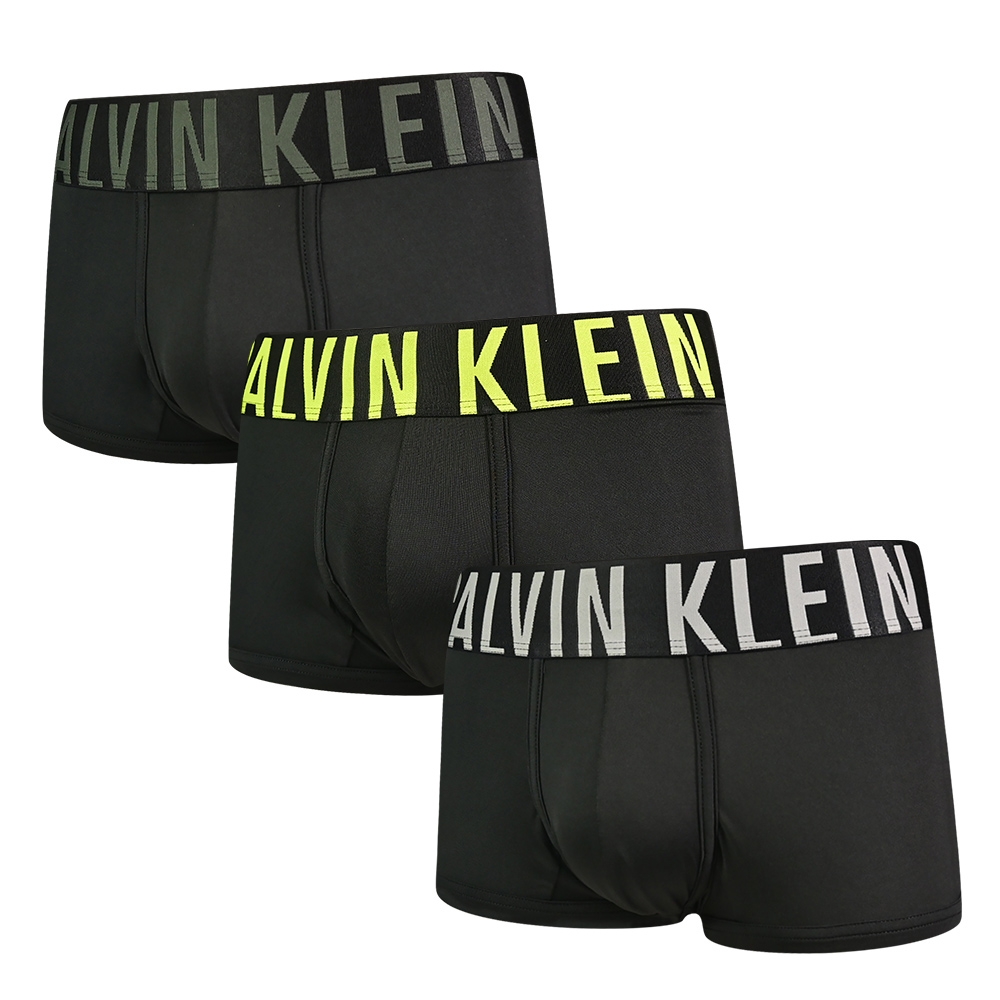 Calvin Klein Intense Power 男內褲 莫代爾超細纖維寬版腰帶 短版合身四角褲/CK內褲-綠黑、黃黑、灰黑  三入組