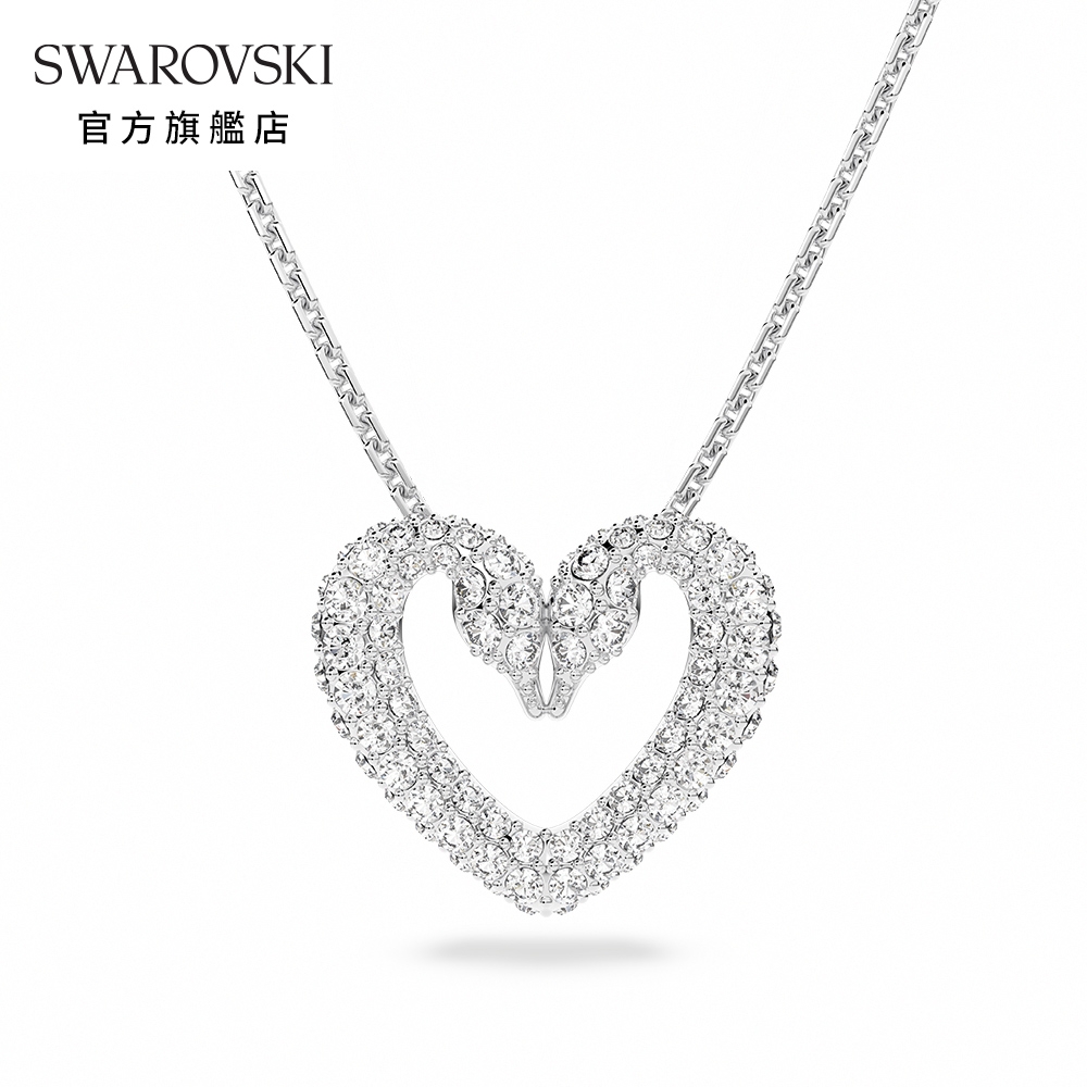 SWAROVSKI 施華洛世奇 Una 鏈墜, 心形, 細碼, 白色, 鍍白金色