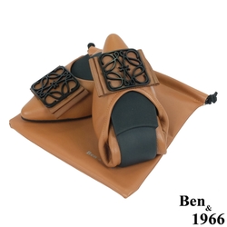 Ben&1966經典舒適牛皮尖頭優雅釦飾摺疊鞋-太妃糖棕(2280052)