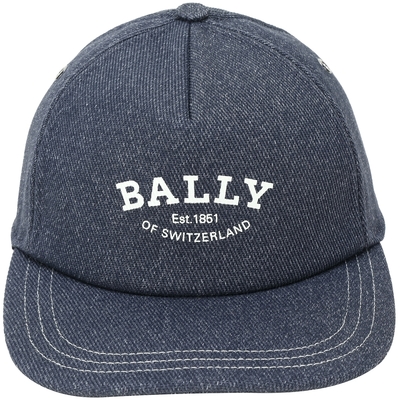 bally 刺繡字母標誌牛仔帆布鴨舌帽(藍色)