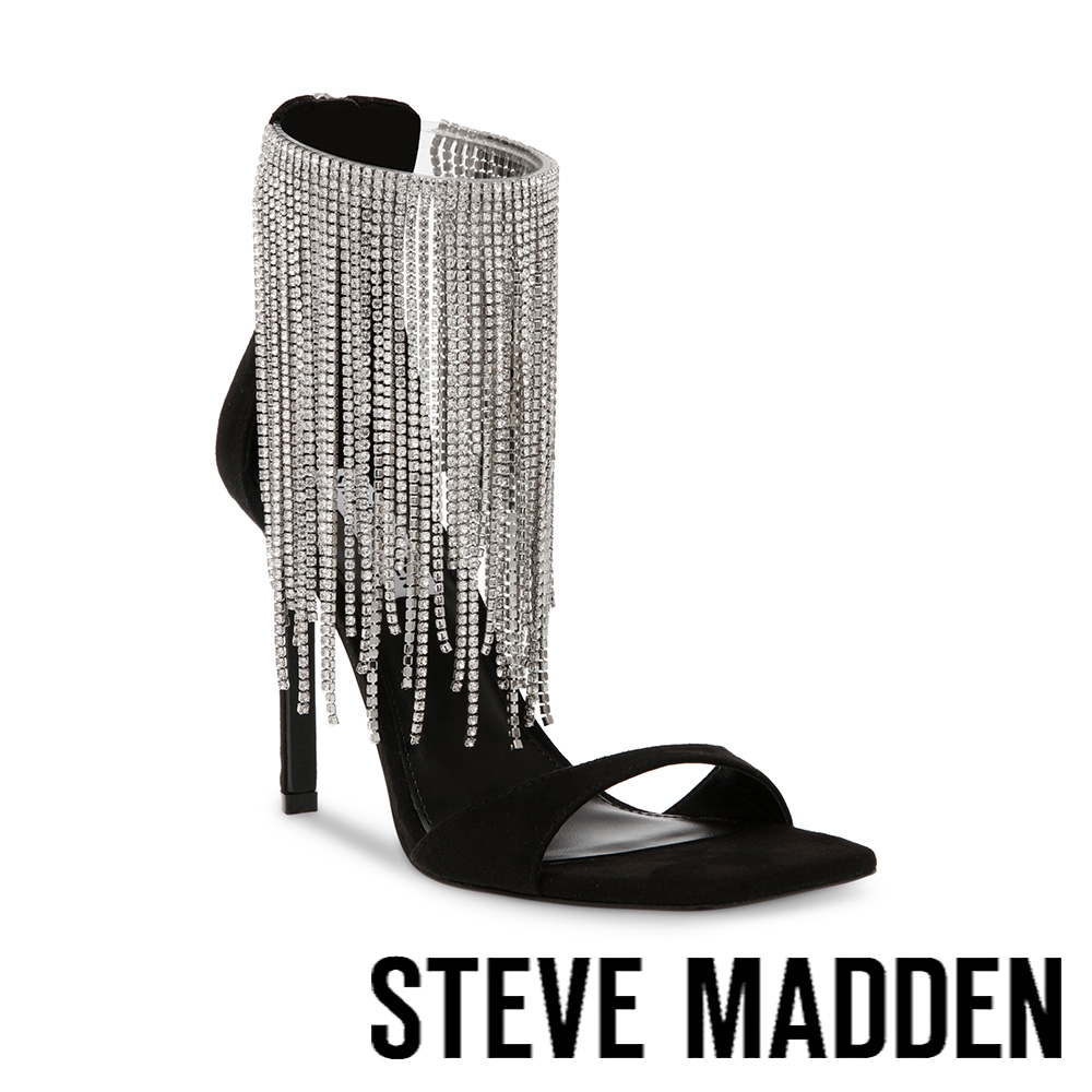 STEVE MADDEN-GLAMOR 方頭鑽面流蘇繞踝跟鞋-黑色