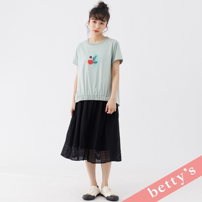 betty’s貝蒂思 甜美鏤空蕾絲鬆緊腰長裙(黑色)