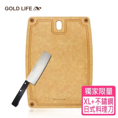 《GOLD LIFE》高密度不吸水木纖維砧板XL+不鏽鋼日式料理刀
