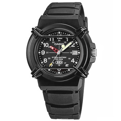 CASIO 卡西歐 / 十年電力 軍旅指針錶 日期 防水 橡膠手錶-黑色/40mm