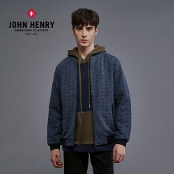 JOHN HENRY 復古格紋壓花刺繡外套-藍