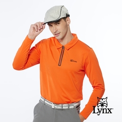 【Lynx Golf】男款合身版內刷毛保暖反光貼條後背造型設計長袖立領POLO衫-橘色