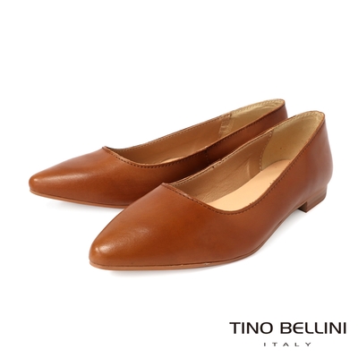 Tino Bellini 義大利進口素面尖頭平底鞋FSBT012(焦糖)