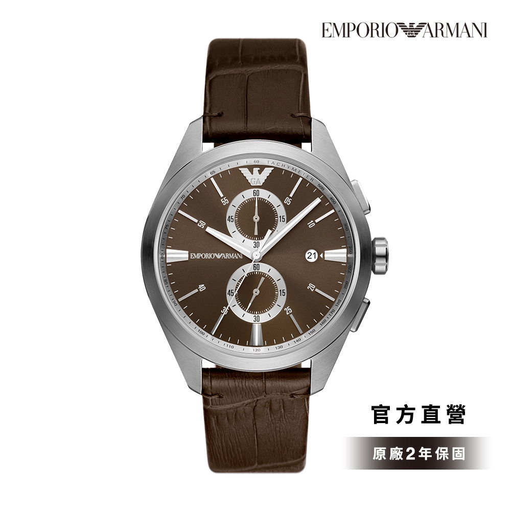 Emporio Armani Claudio 時空旅人日曆計時手錶 咖啡色皮革錶帶 43MM AR11482