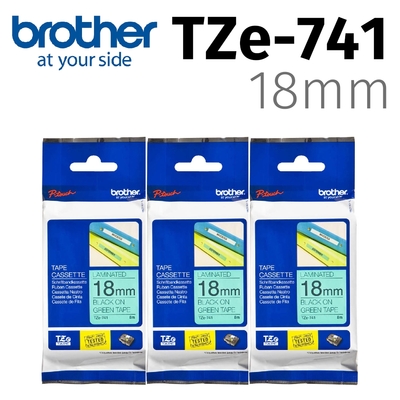 【3入組】brother 原廠護貝標籤帶 TZe-741 (綠底黑字 18mm)