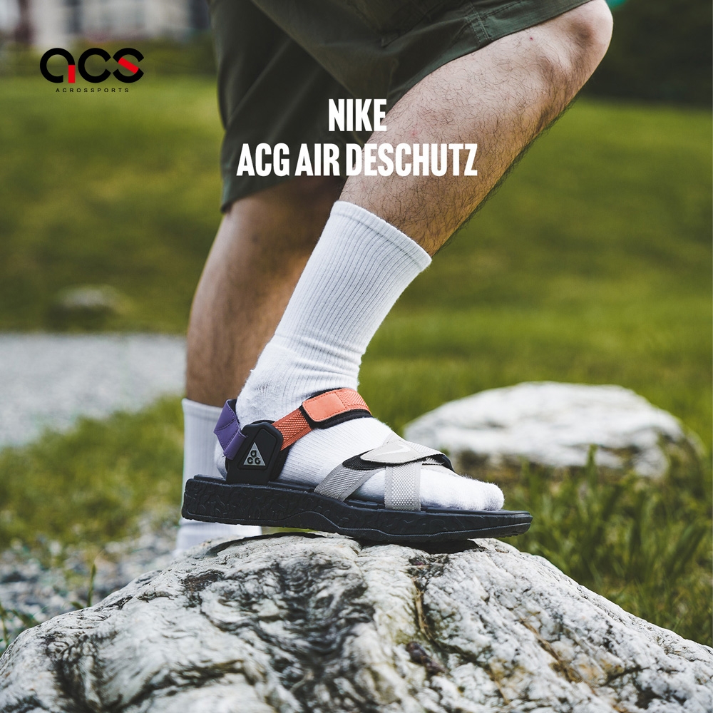 Nike 涼鞋ACG Air Deschutz 卡其橘紫男鞋女鞋快乾魔鬼氈氣墊戶外運動