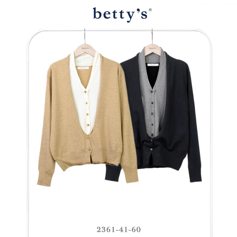 betty’s貝蒂思　假兩件撞色V領開襟排釦針織上衣(共二色)