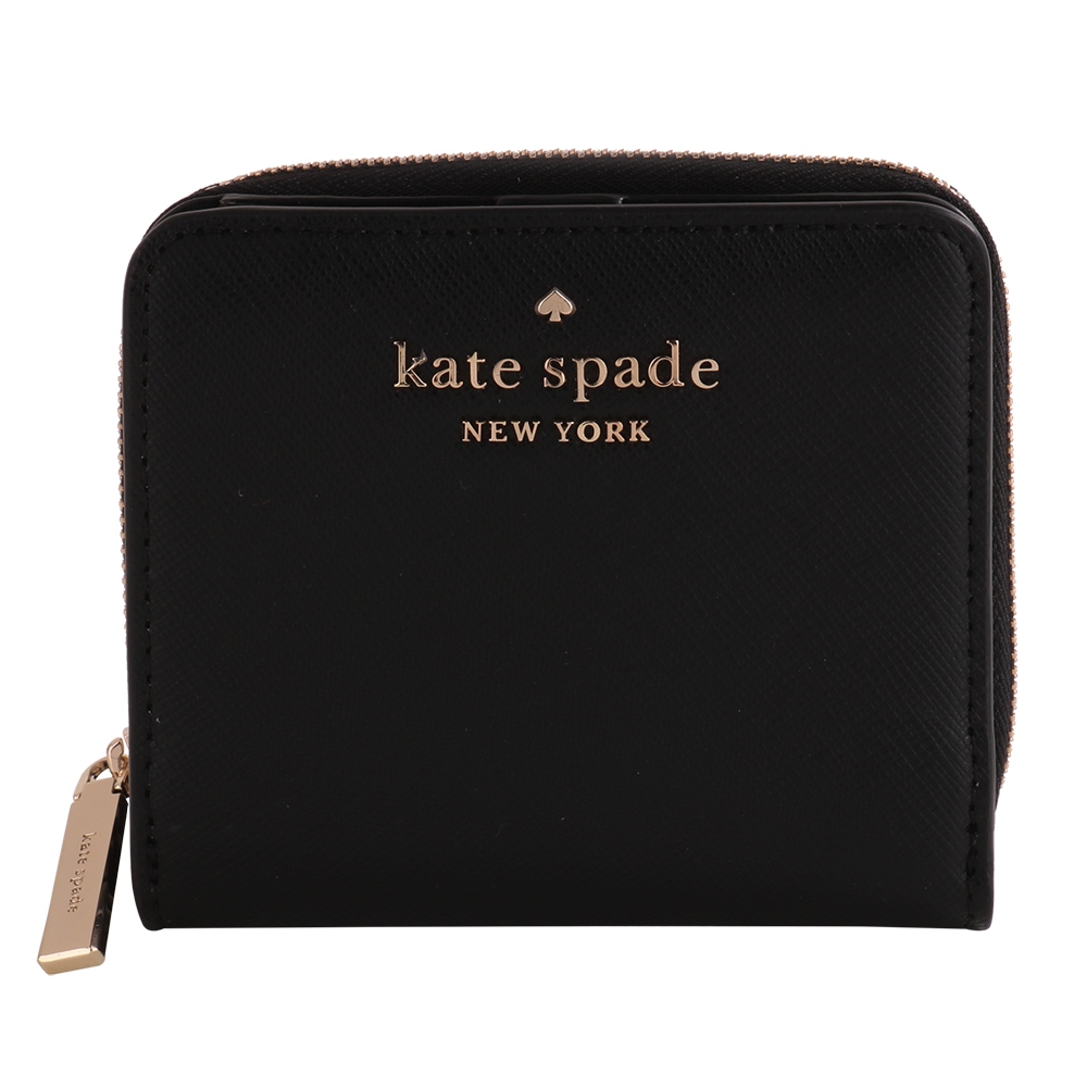 Kate spade  金字防刮皮革ㄇ型拉鍊短夾(黑)