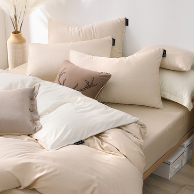 OLIVIA TWINS 米X米白 標準雙人床包美式枕套三件組 MOC莫代爾棉 台灣製