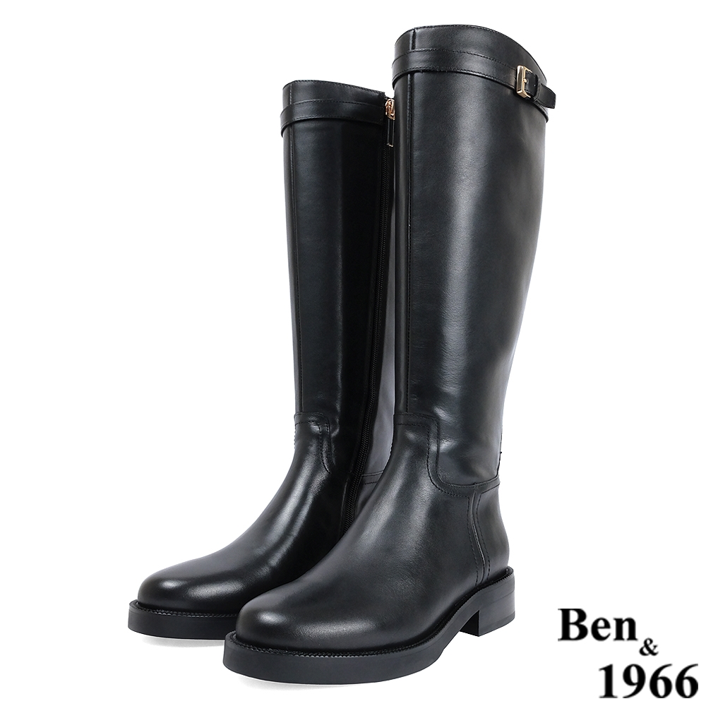 Ben&1966高級頭層牛皮帥氣中性長靴-黑(217521)