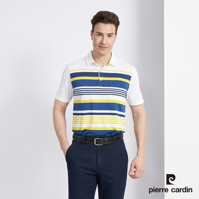 Pierre Cardin皮爾卡登 男裝 吸濕排汗網眼橫條定位短袖Polo衫-藍色(5227202-37)