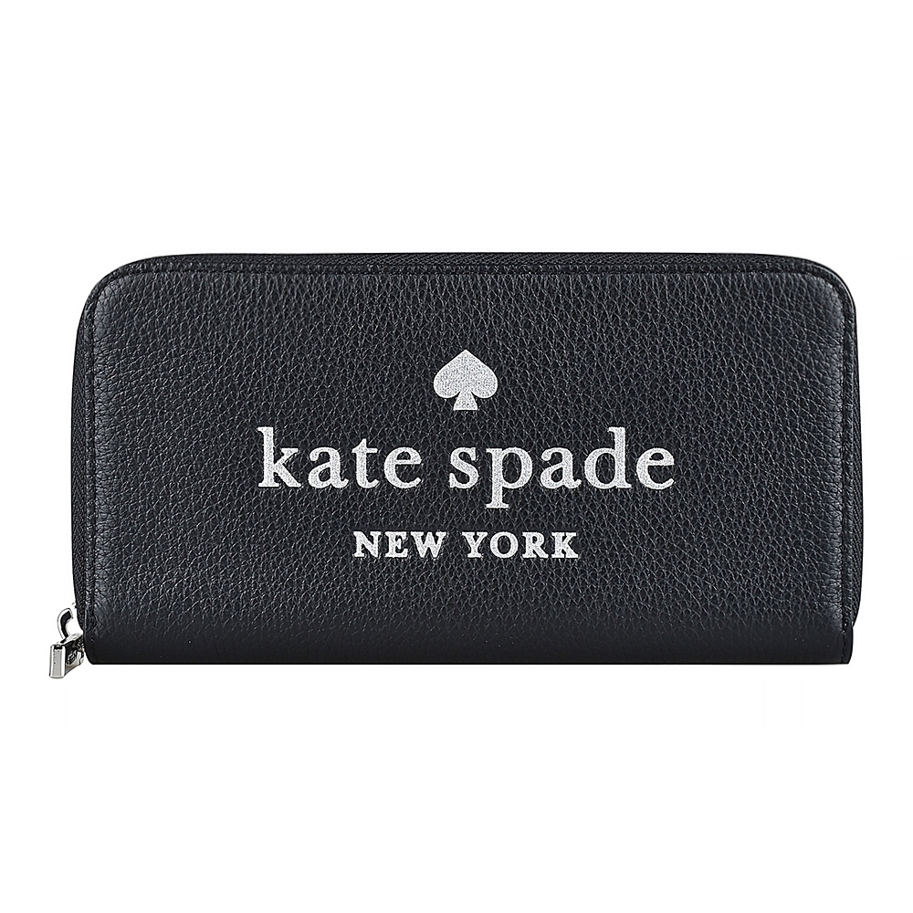 Kate Spade GLITTER金蔥LOGO荔枝紋牛皮12卡拉鏈長夾(黑)