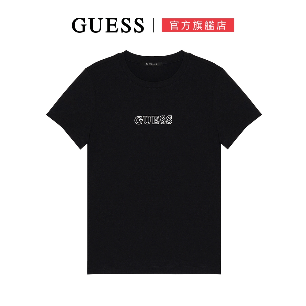 【GUESS】女款_極簡百搭鏤空LOGO短T-三色可選