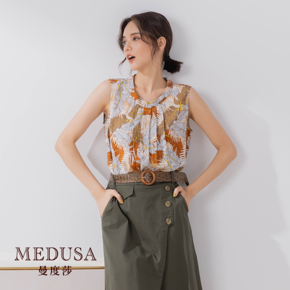 【MEDUSA 曼度莎】熱帶印花壓褶天絲棉背心(M-XL) | 女裝 上衣 背心 | 度假風