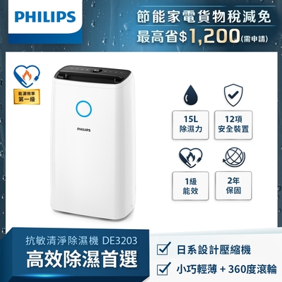 飛利浦 PHILIPS 15公升一級能效除溼機 DE3203