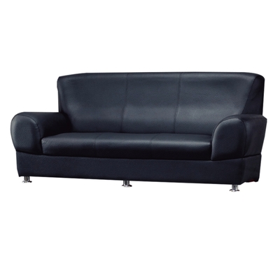 【文創集】卡托 時尚黑透氣皮革三人座沙發椅-204x82x95cm免組