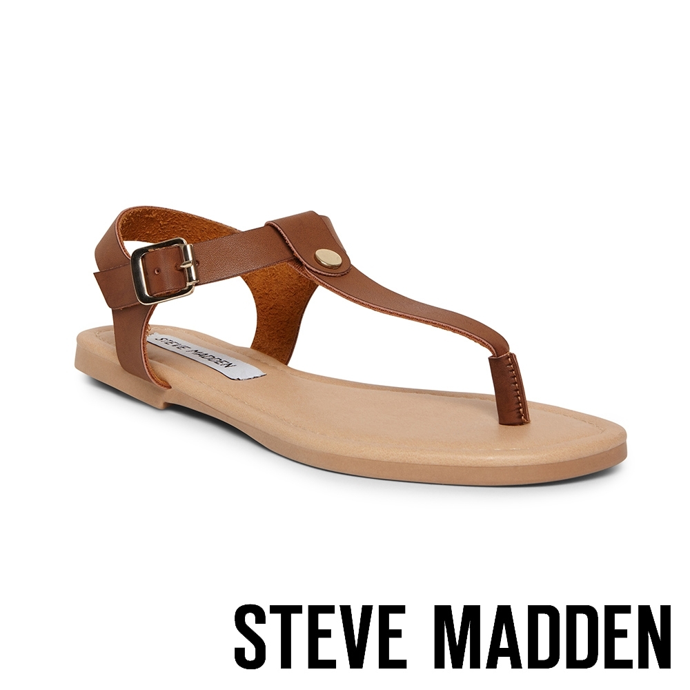 STEVE MADDEN-INTERVAL 夏日皮革扣環夾腳涼拖鞋-咖啡色