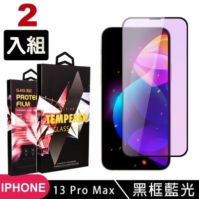 IPhone13PROMAX 高品質9D玻璃鋼化膜黑邊藍光保護貼(2入-13PROMAX保護貼13PROMAX鋼化膜)